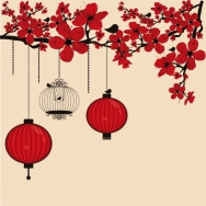 Cerisiers Rouges <br />Format: 60 x 60 cm